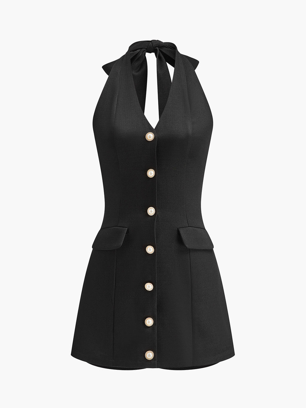 Button Front Halter Jumpsuit in Black — Svelte Chic