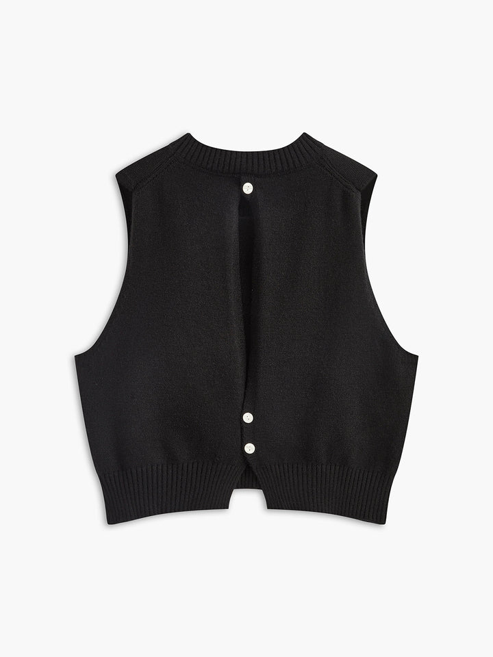 Şık Çiçekli Düğme Arkası Triko Yelek