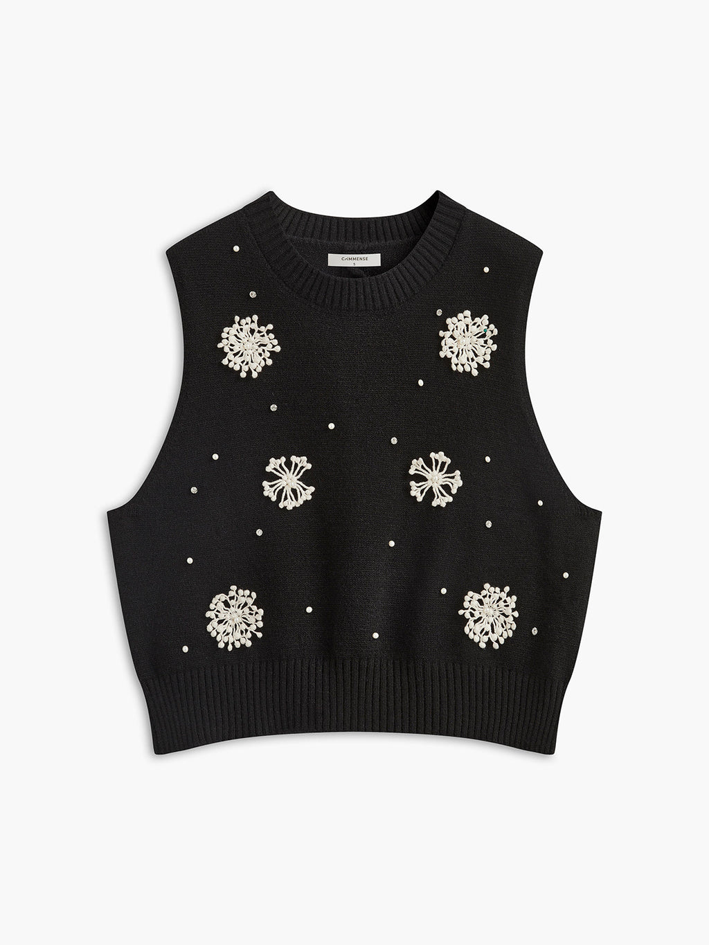 Floral Button Back Knit Vest in Black — Svelte Chic