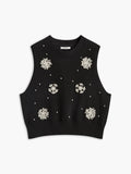 Floral Button Back Knit Vest in Black — Svelte Chic