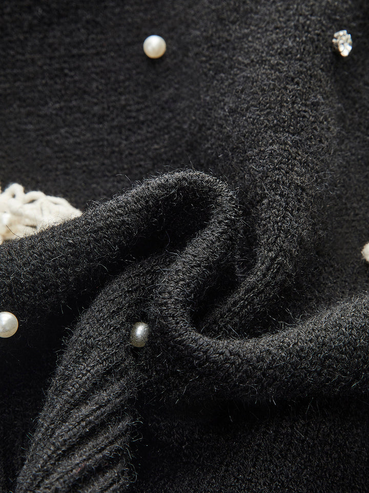 Şık Çiçekli Düğme Arkası Triko Yelek