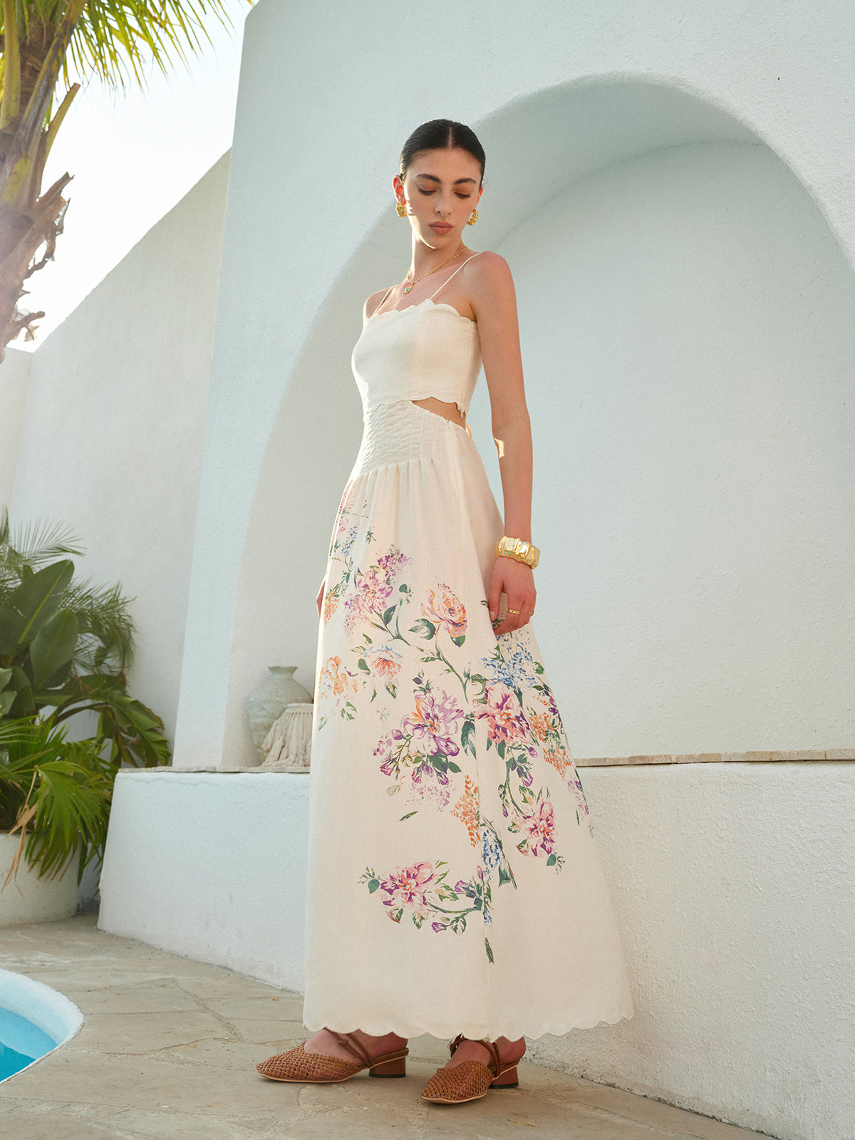 Floral Lace Up Back Maxi Dress — Svelte Chic