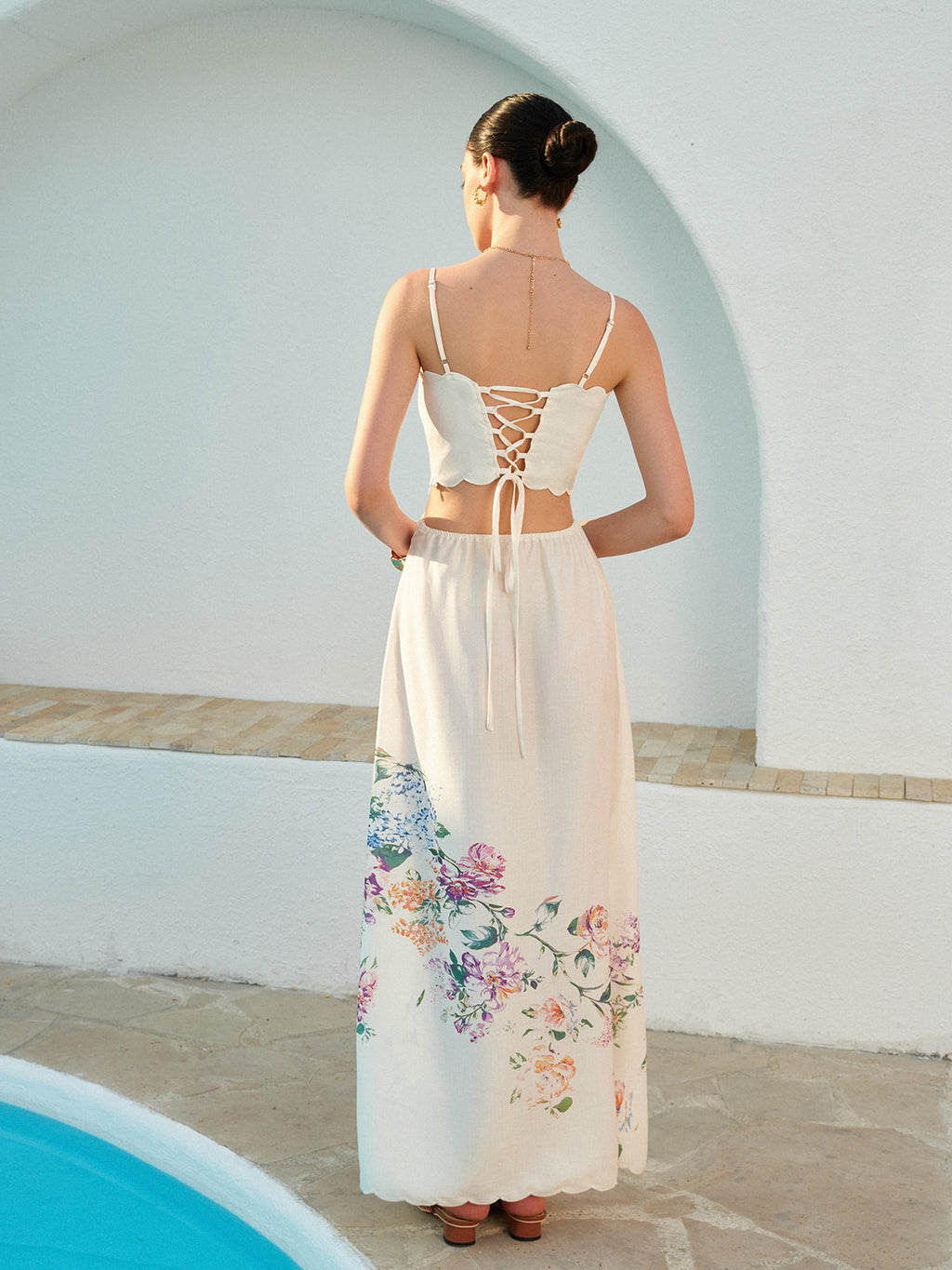 Floral Lace Up Back Maxi Dress — Svelte Chic
