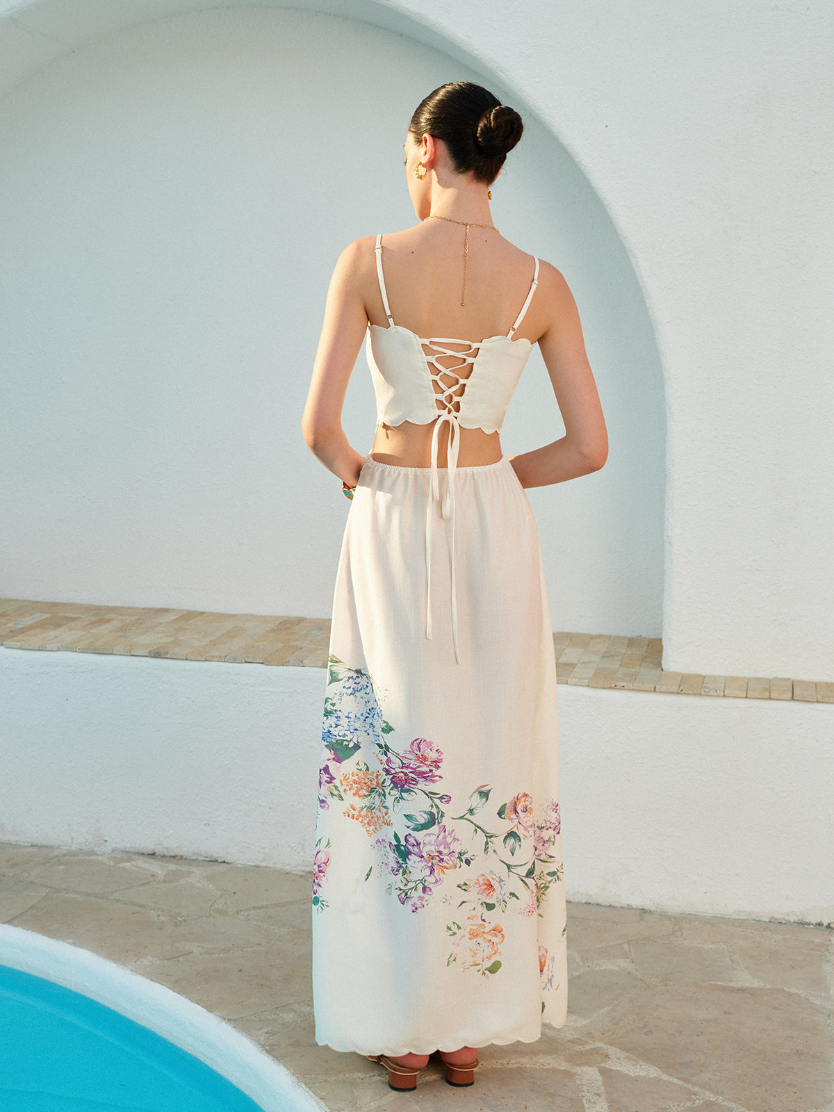 Floral Lace Up Back Maxi Dress — Svelte Chic