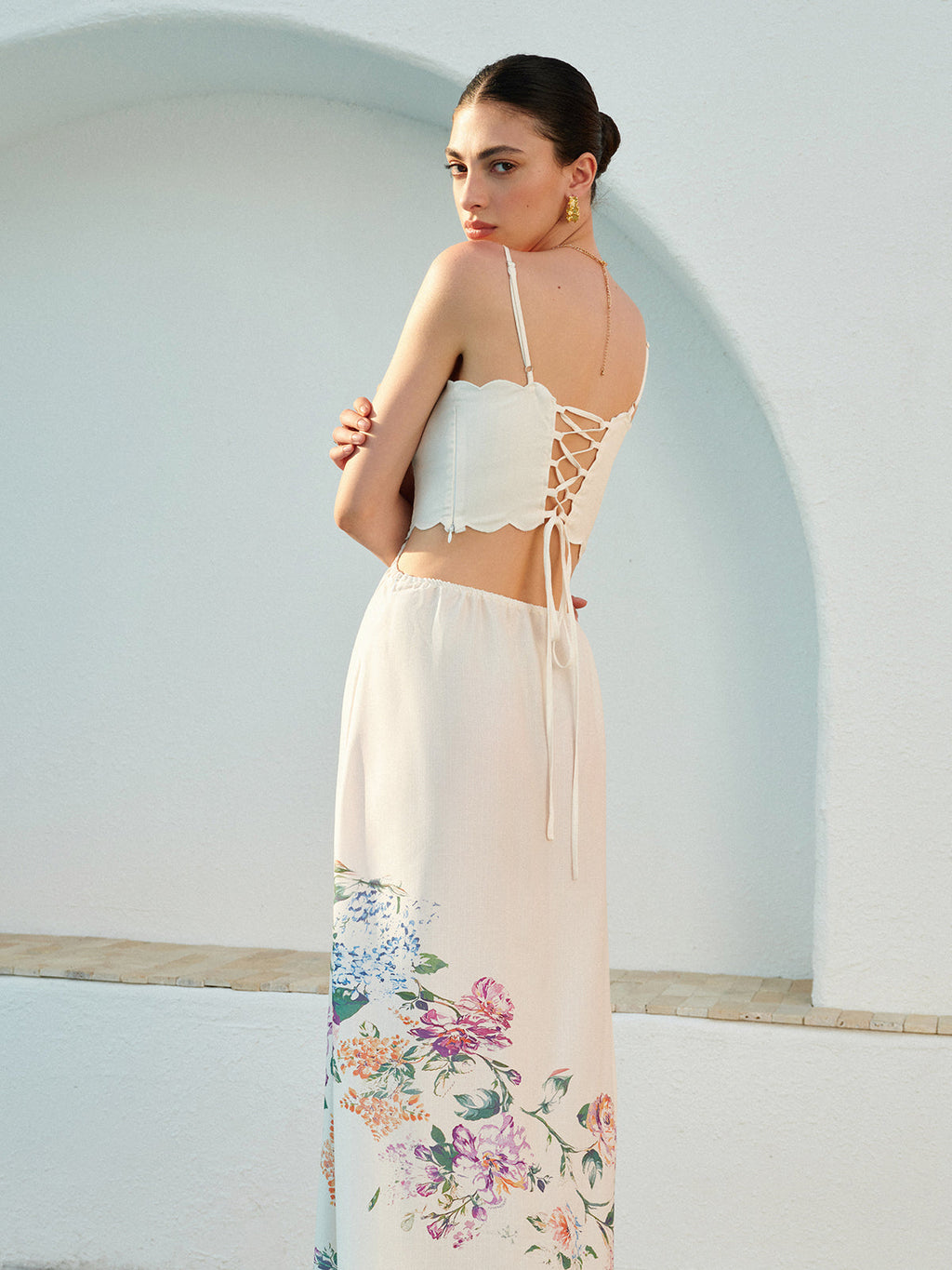 Floral Lace Up Back Maxi Dress — Svelte Chic