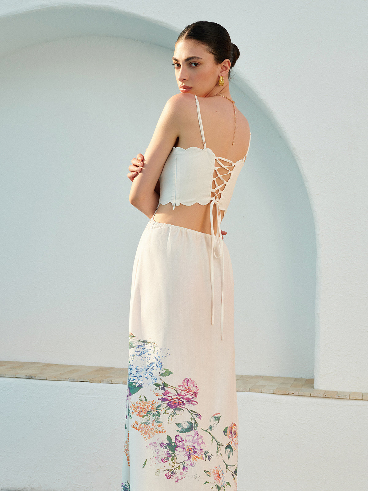 Floral Lace Up Back Maxi Dress — Svelte Chic