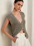 Knit Button Down Vest in Grey — Svelte Chic