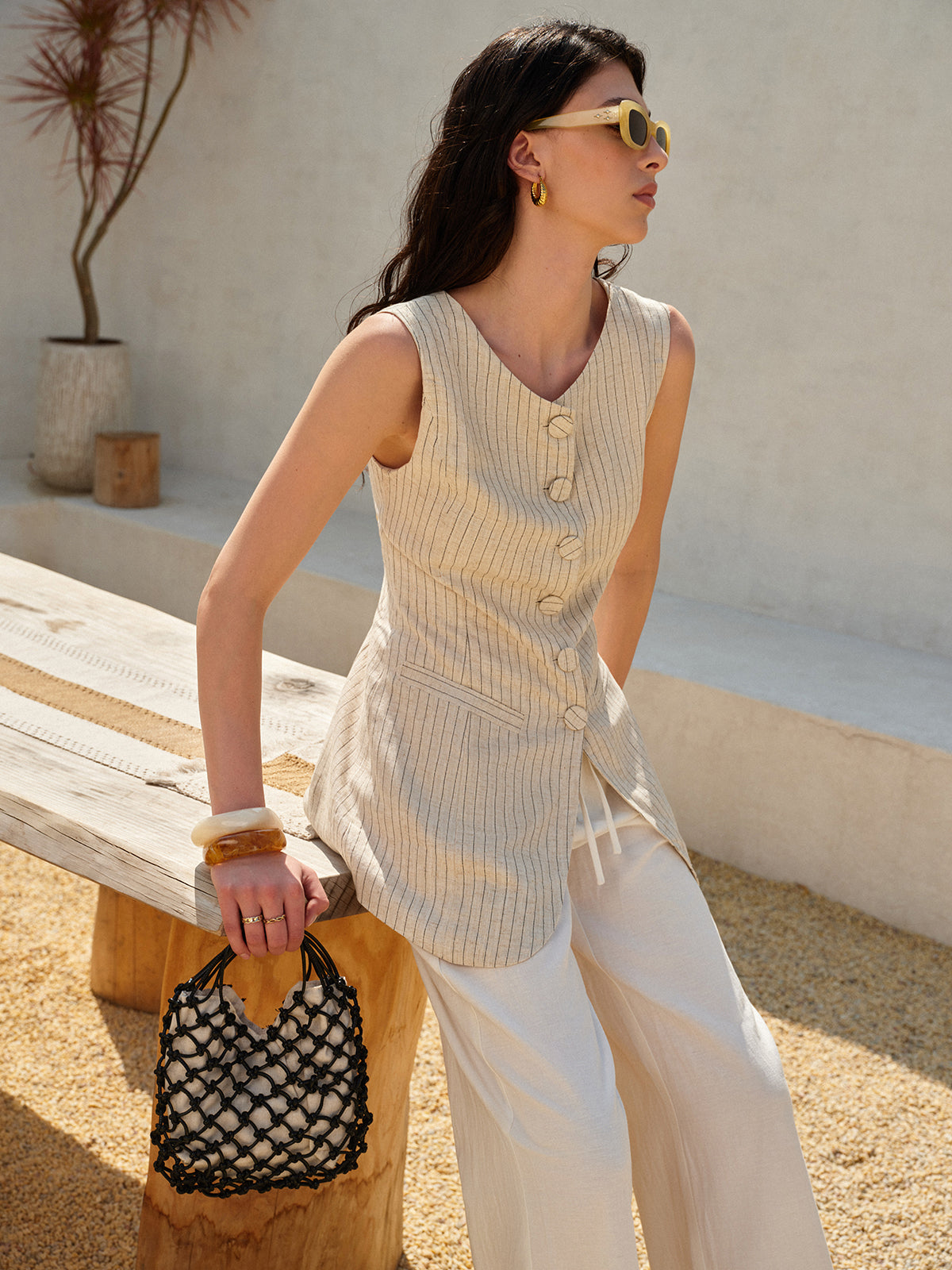 Cotton Linen Button Vest — Svelte Chic