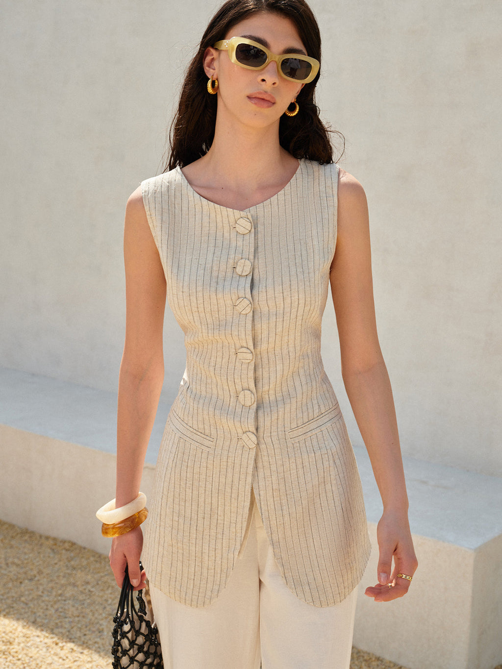 Cotton Linen Button Vest — Svelte Chic