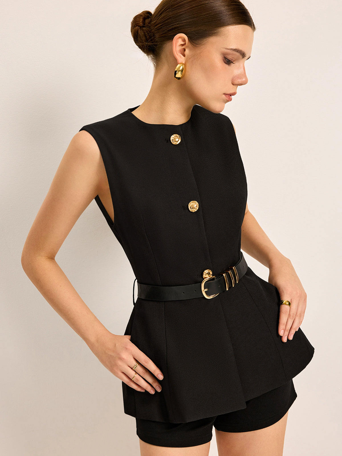 Belted Button Pocket Top — Svelte Chic