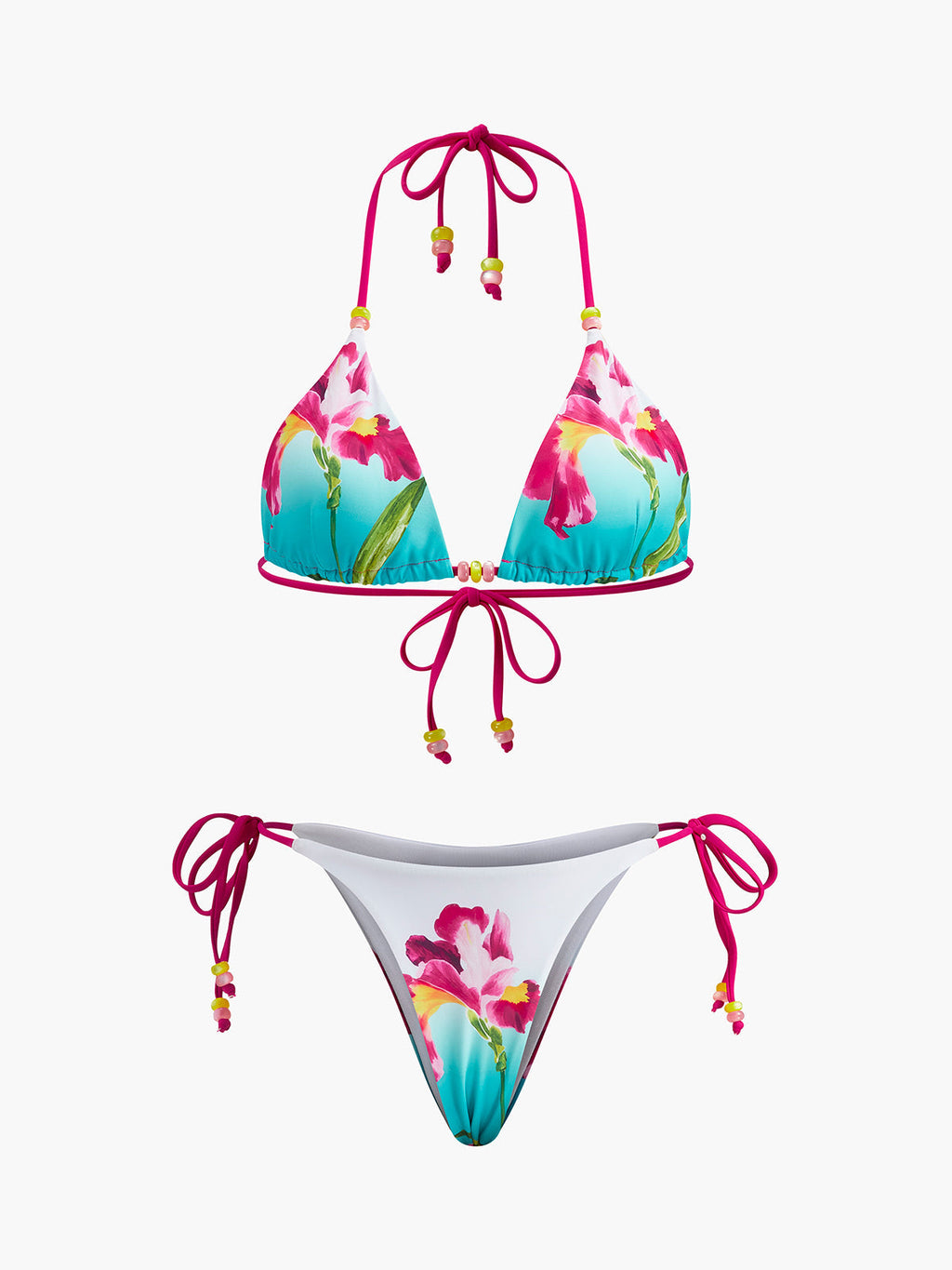 Floral Beaded Halter Bikini Set — Svelte Chic