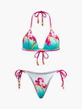 Floral Beaded Halter Bikini Set in Multicolor — Svelte Chic