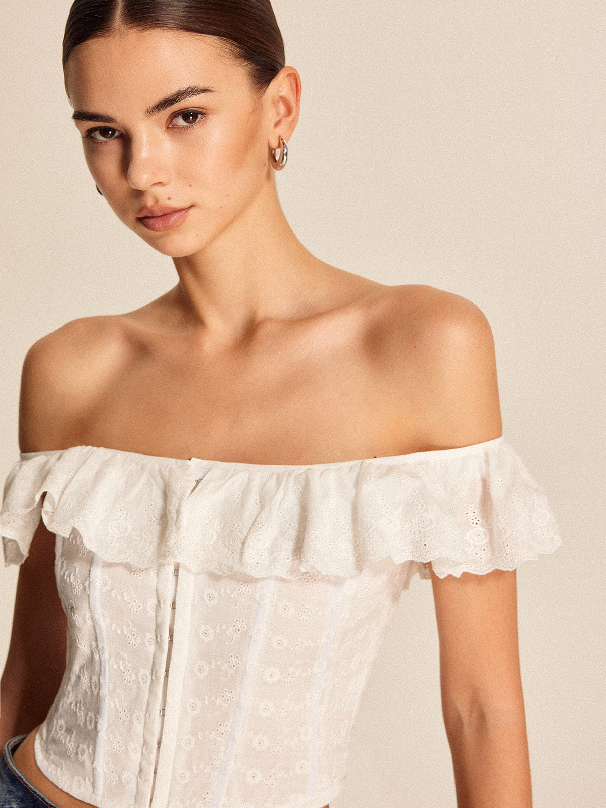 Lace Up Back Off Shoulder Top — Svelte Chic