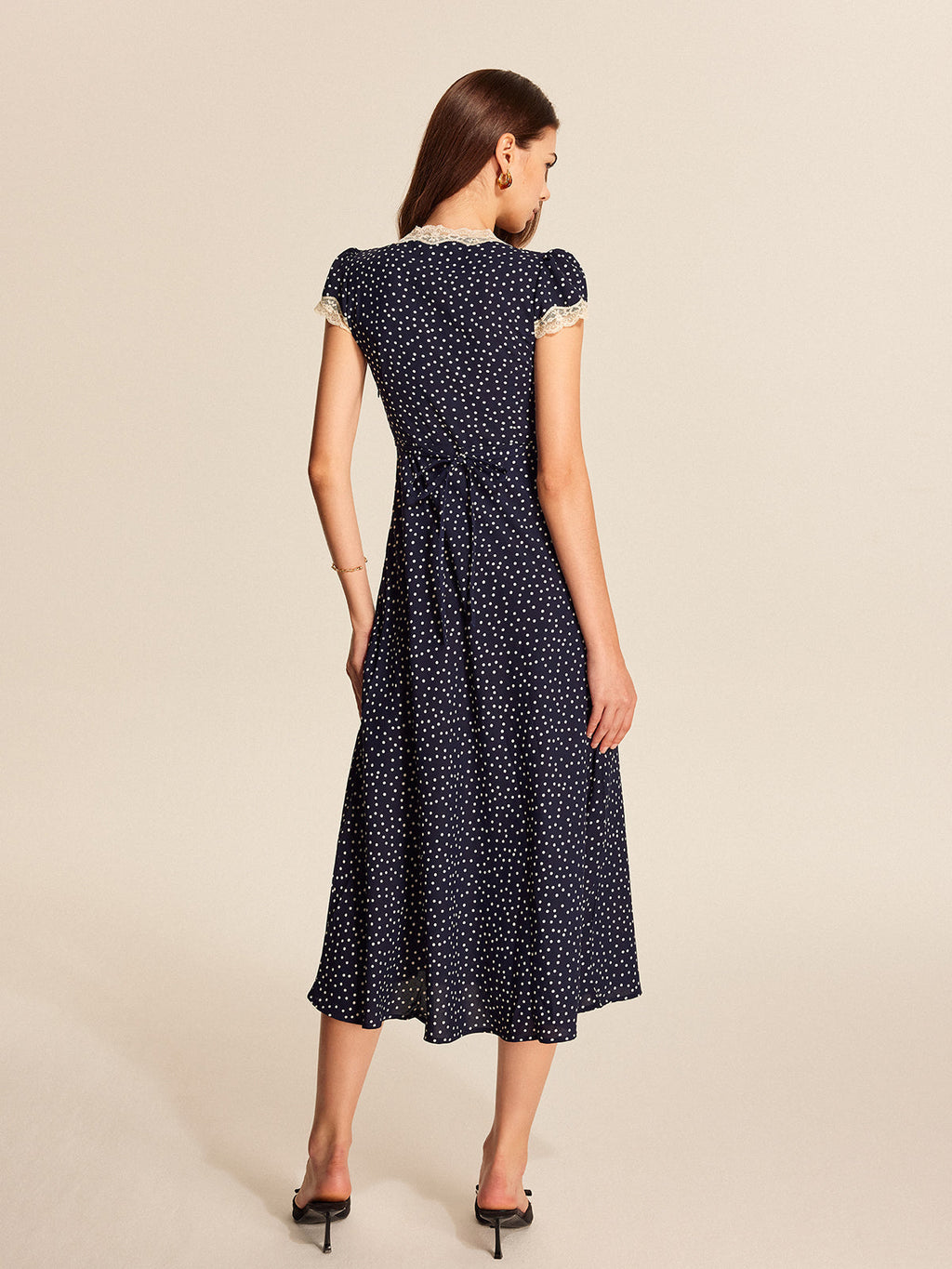 Polka Dot Lace Trim Midi Dress — Svelte Chic