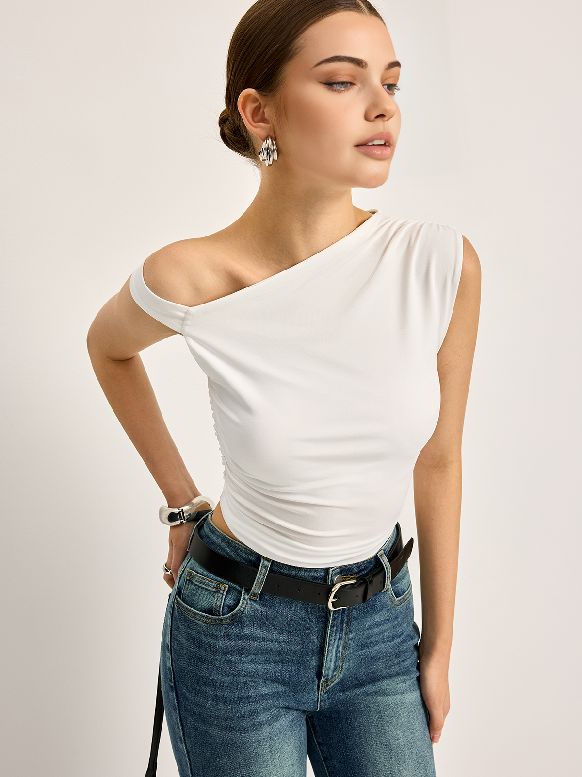 Asymmetric Neckline Ribbed Top — Svelte Chic