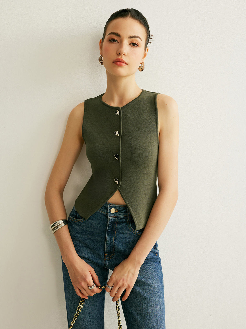 Button Detail Knit Vest — Svelte Chic
