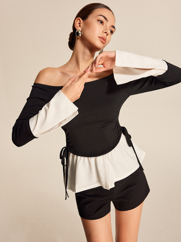 Şık Ombre Bluz, Cesur Kontrast ve Düz Yaka Tasarımı ile