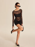 Sheer Lace Panel Maxi Dress in Black — Svelte Chic