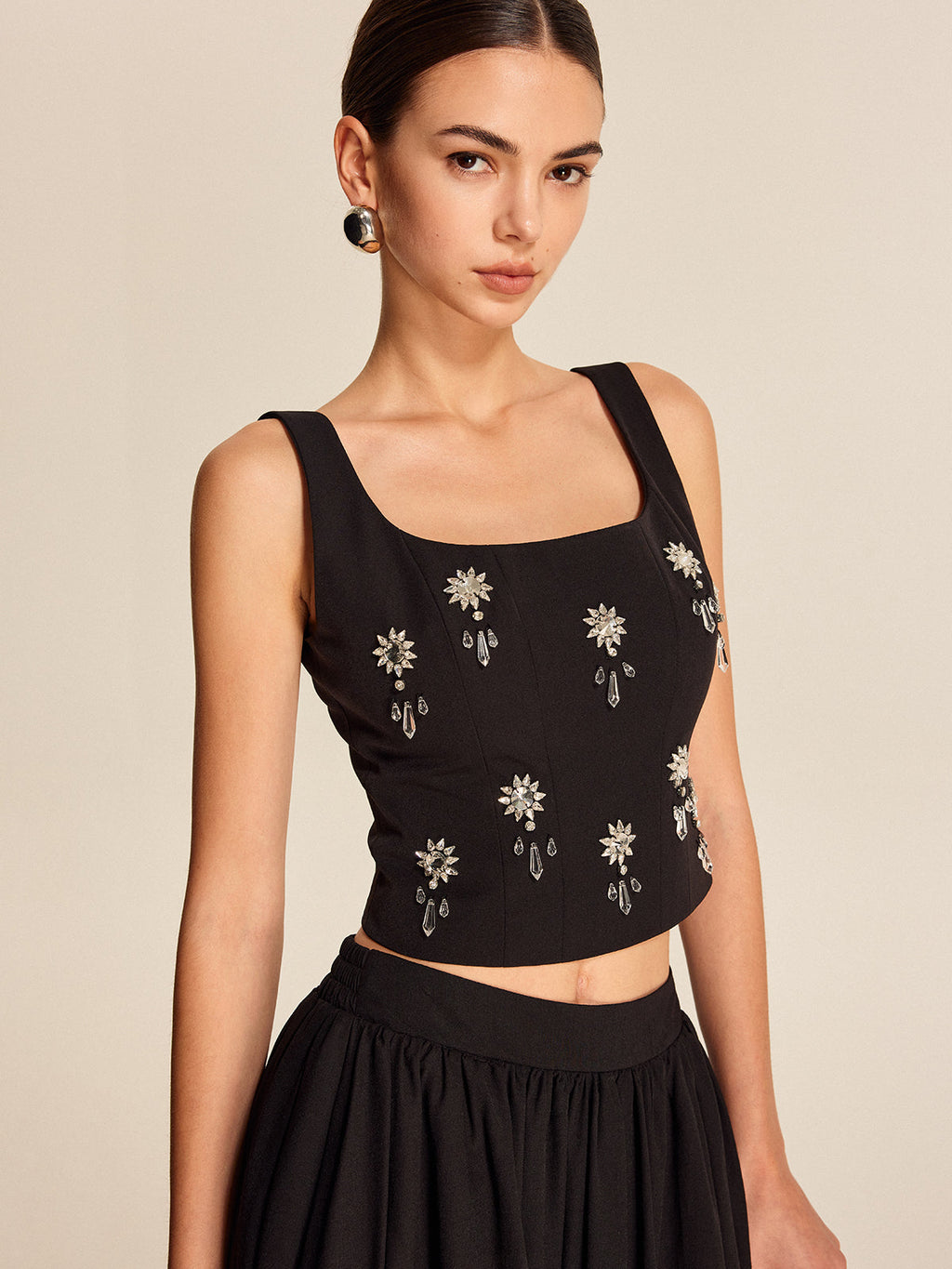 Crystal Floral Square Neck Top — Svelte Chic