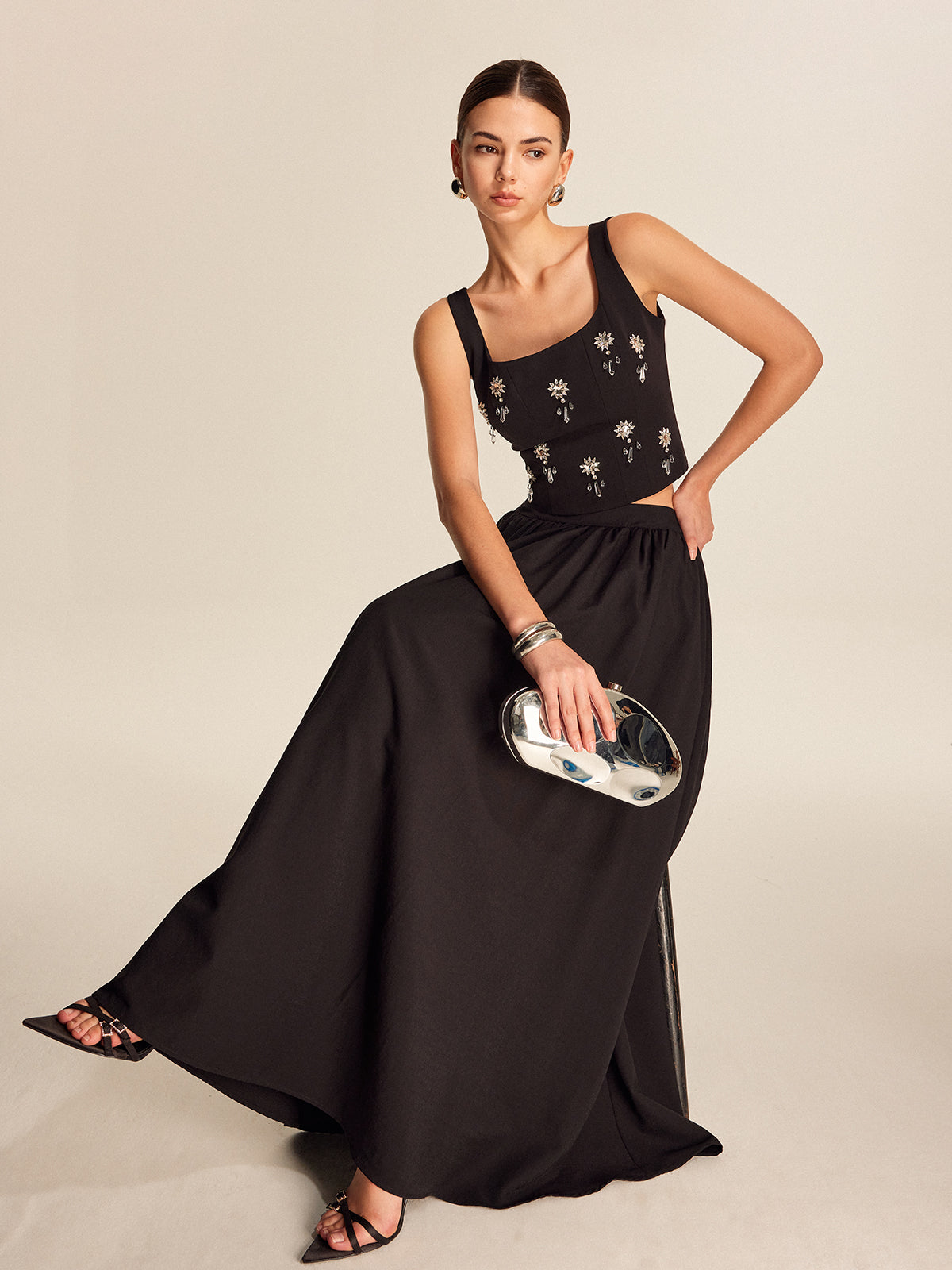 Crystal Floral Square Neck Top — Svelte Chic