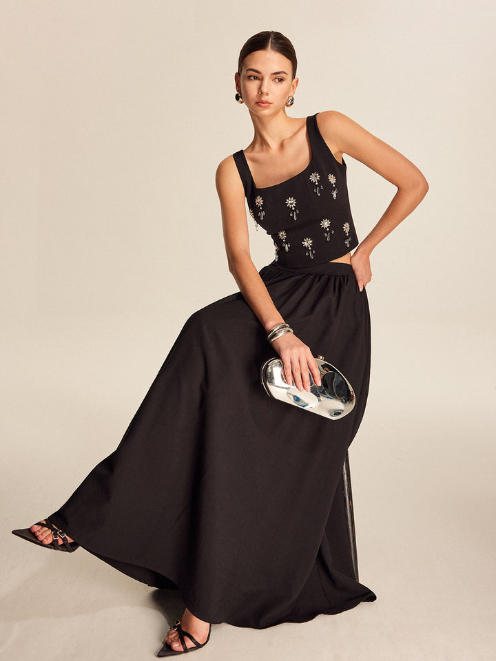 Şık Çiçekli Kristal Arkadan Fermuarlı Bluz