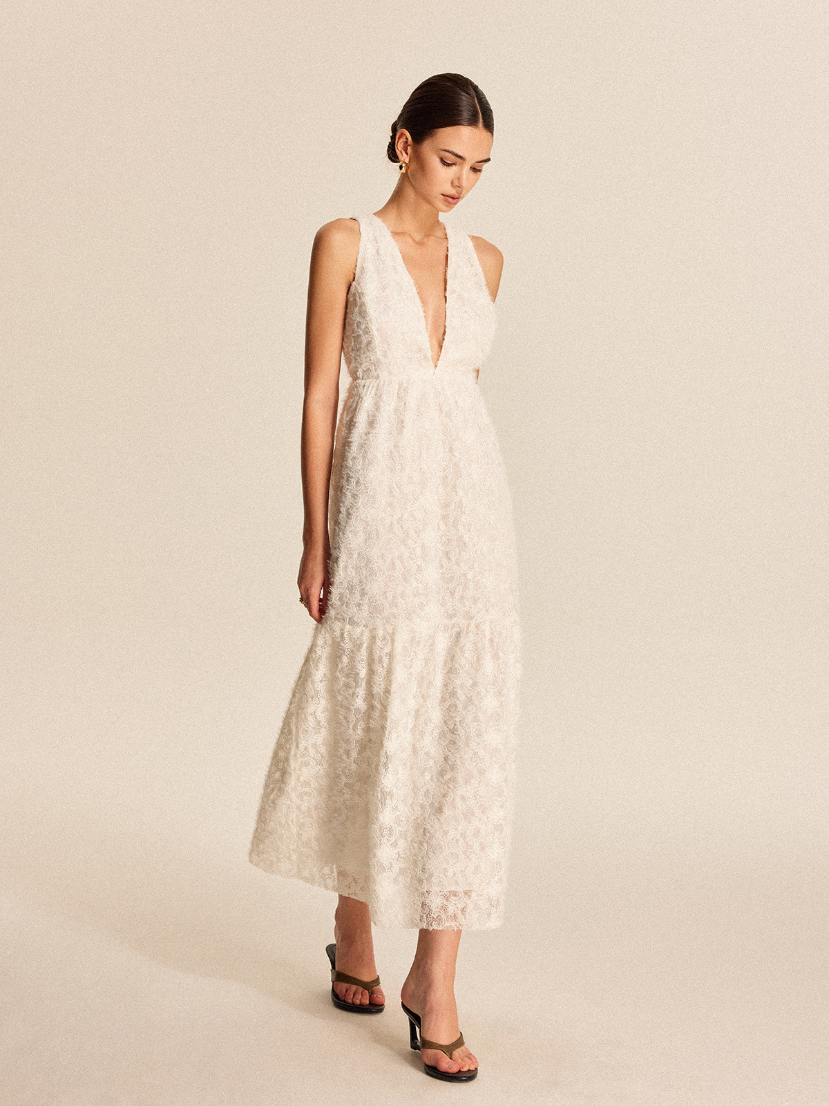 Deep V-Neck Lace Maxi Dress — Svelte Chic