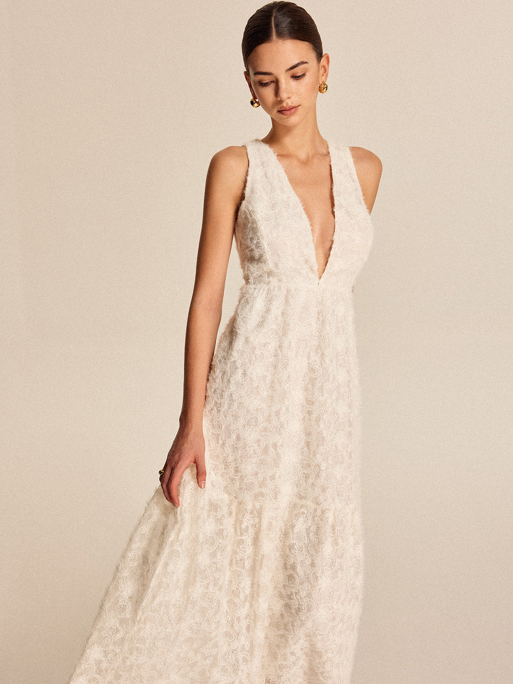 Deep V-Neck Lace Maxi Dress — Svelte Chic