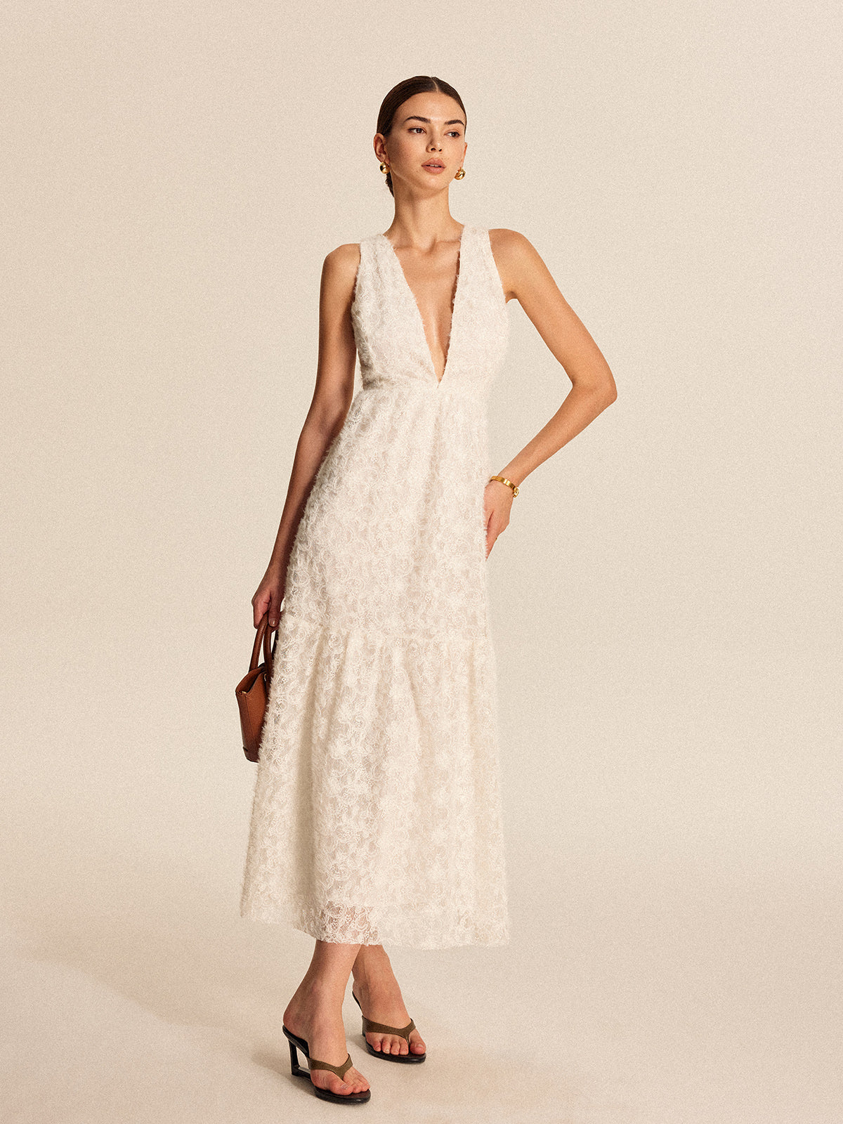 Deep V-Neck Lace Maxi Dress — Svelte Chic