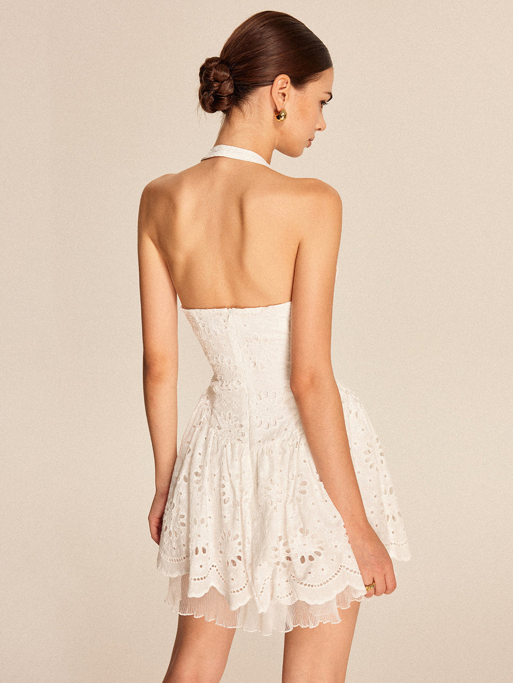 Embroidered Cotton Halter Mini Dress — Svelte Chic