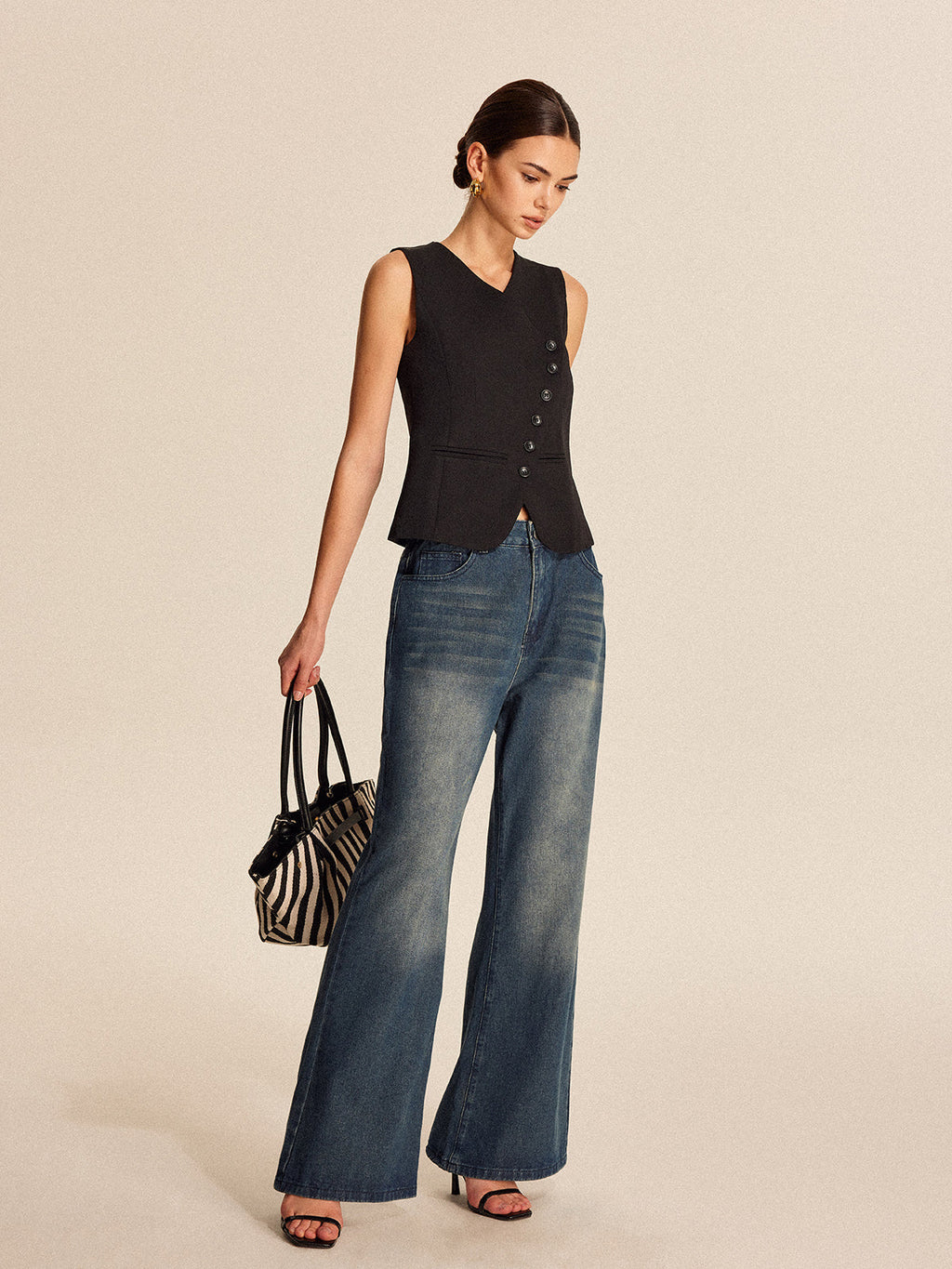 V-Neck Button Sleeveless Vest — Svelte Chic
