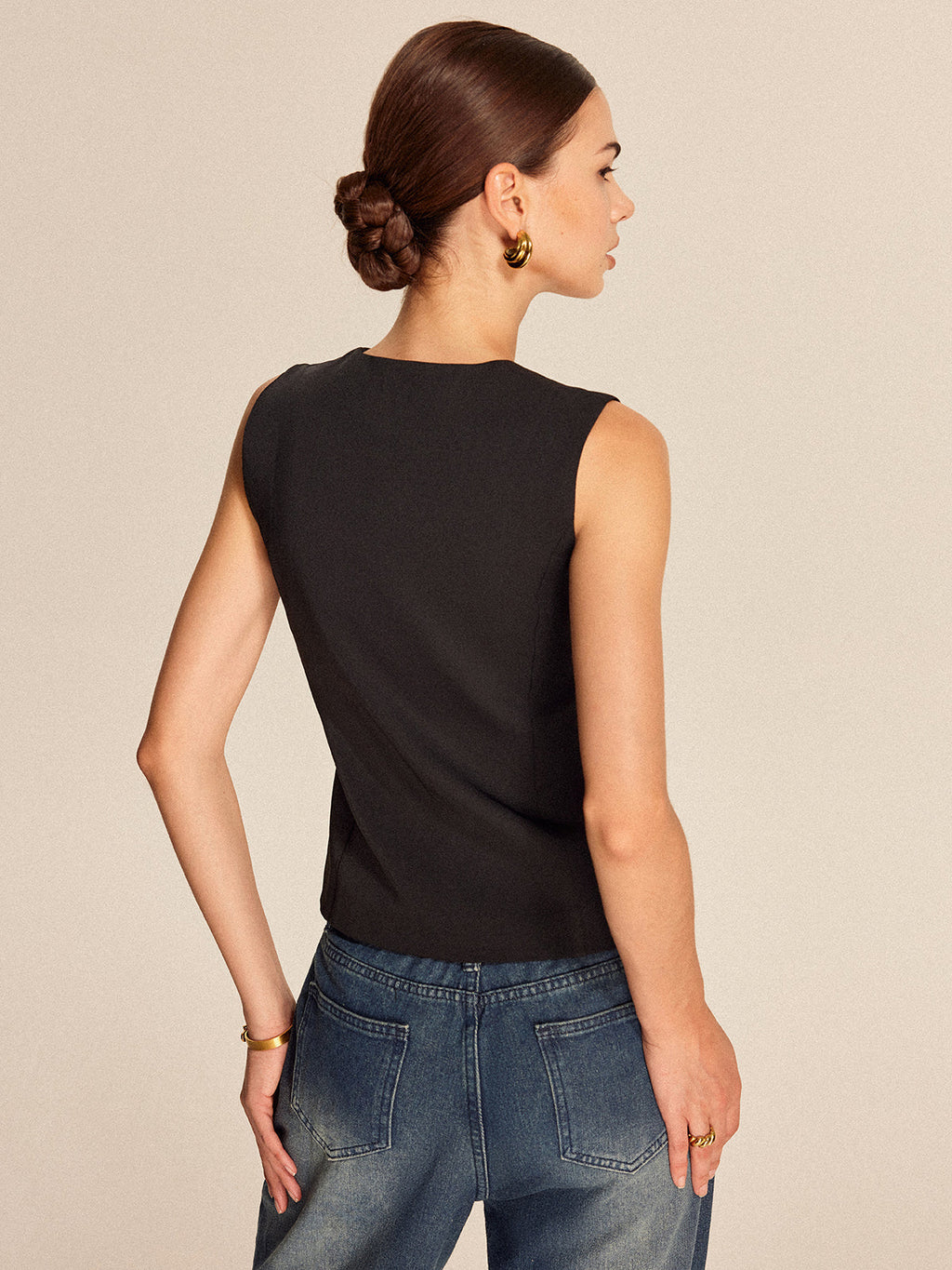 V-Neck Button Sleeveless Vest — Svelte Chic