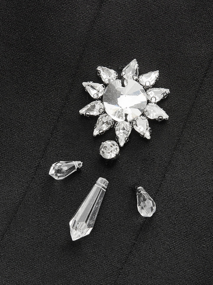 Şık Çiçekli Kristal Arkadan Fermuarlı Bluz