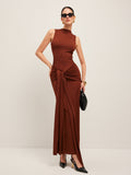 Button Detail Jersey Maxi Dress in Brown — Svelte Chic