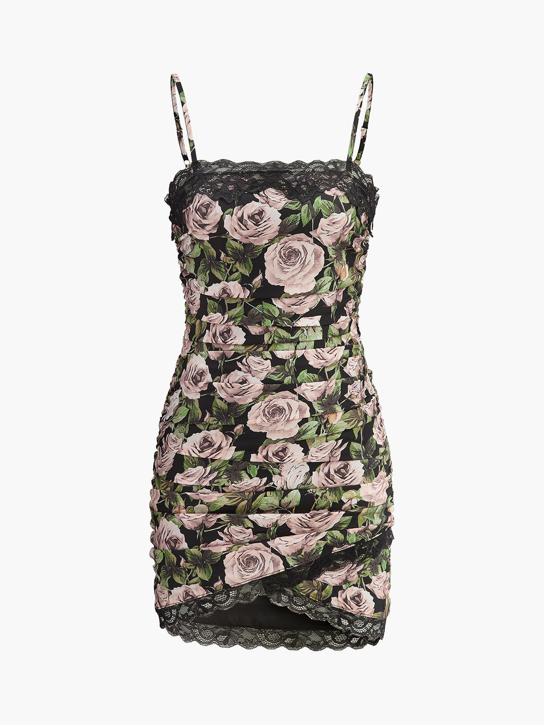 Şık Çiçekli Dantel Detaylı Volan Elbise