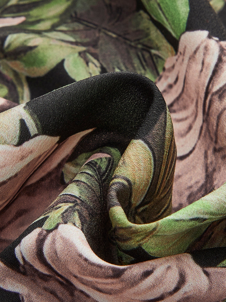 Şık Çiçekli Dantel Detaylı Volan Elbise