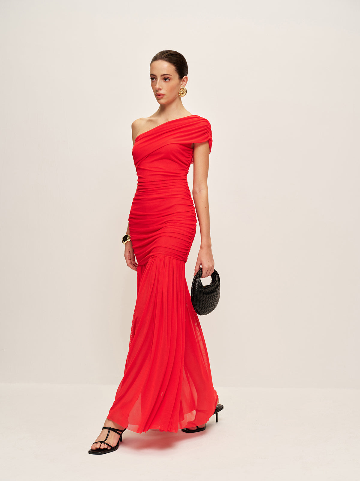 Ruched One Shoulder Split Maxi Dress — Svelte Chic