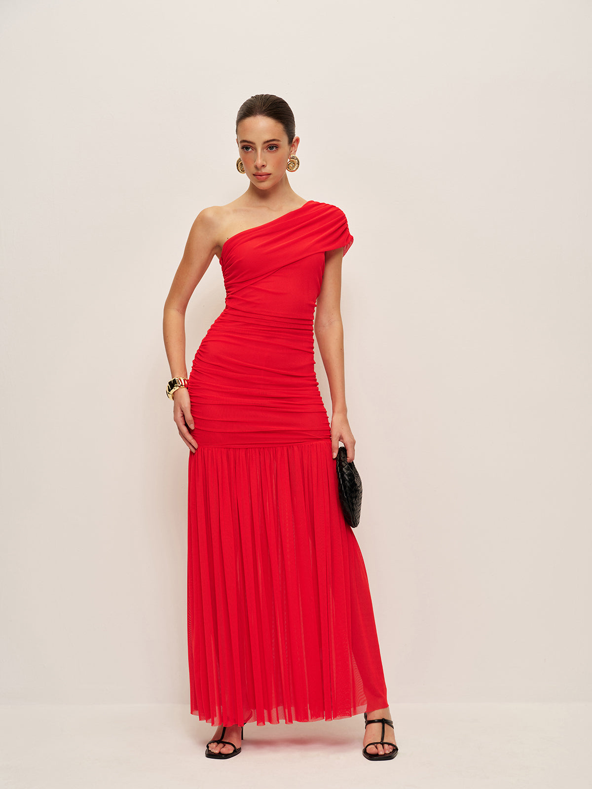 Ruched One Shoulder Split Maxi Dress — Svelte Chic