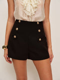 High Waist Double Button Shorts in Black — Svelte Chic