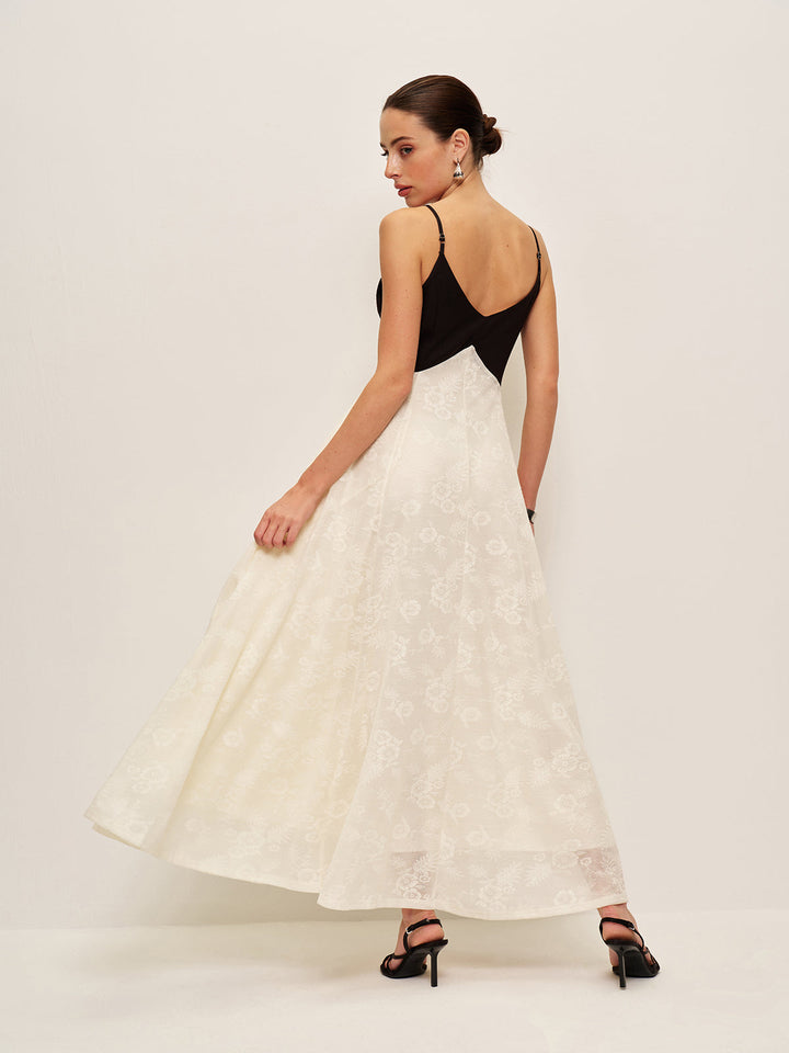 Şık İki Renkli Dönüşlü Ön Kısmı Sarmal Askılı Abiye Elbise