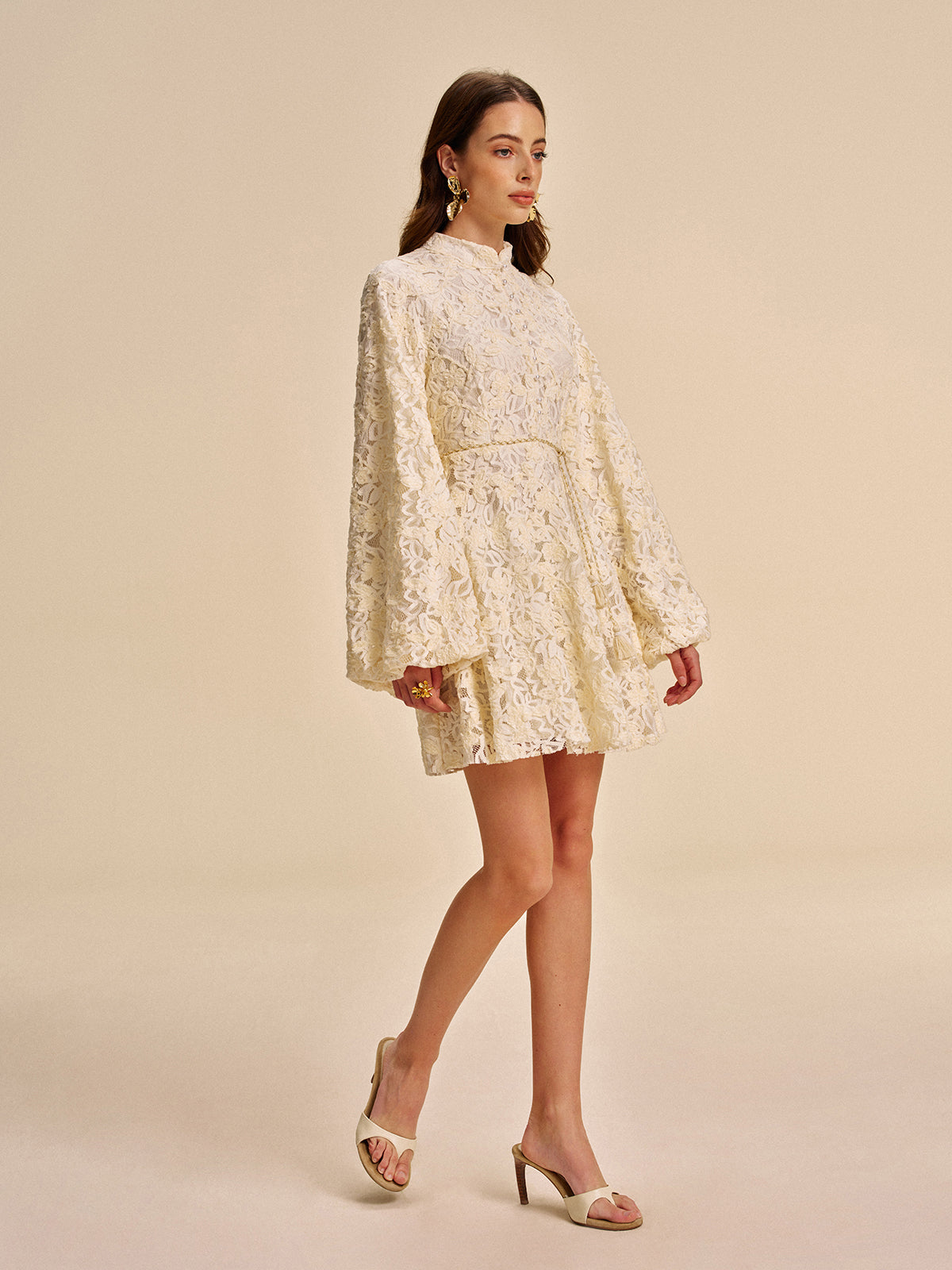 Beaded Lace Belted Mini Dress — Svelte Chic