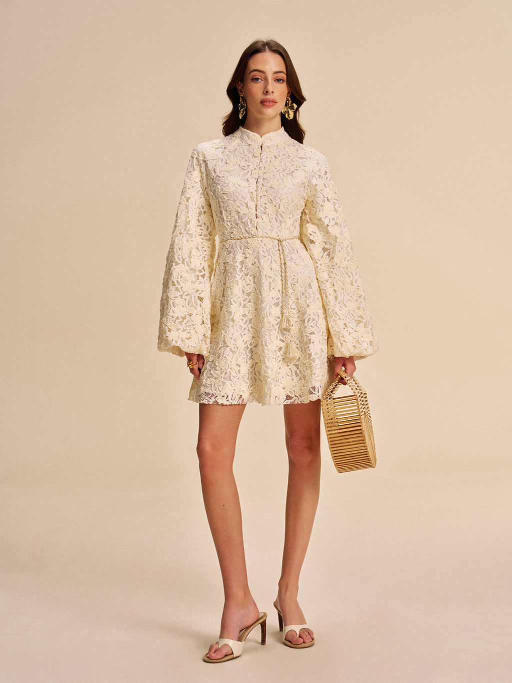 Beaded Lace Belted Mini Dress — Svelte Chic