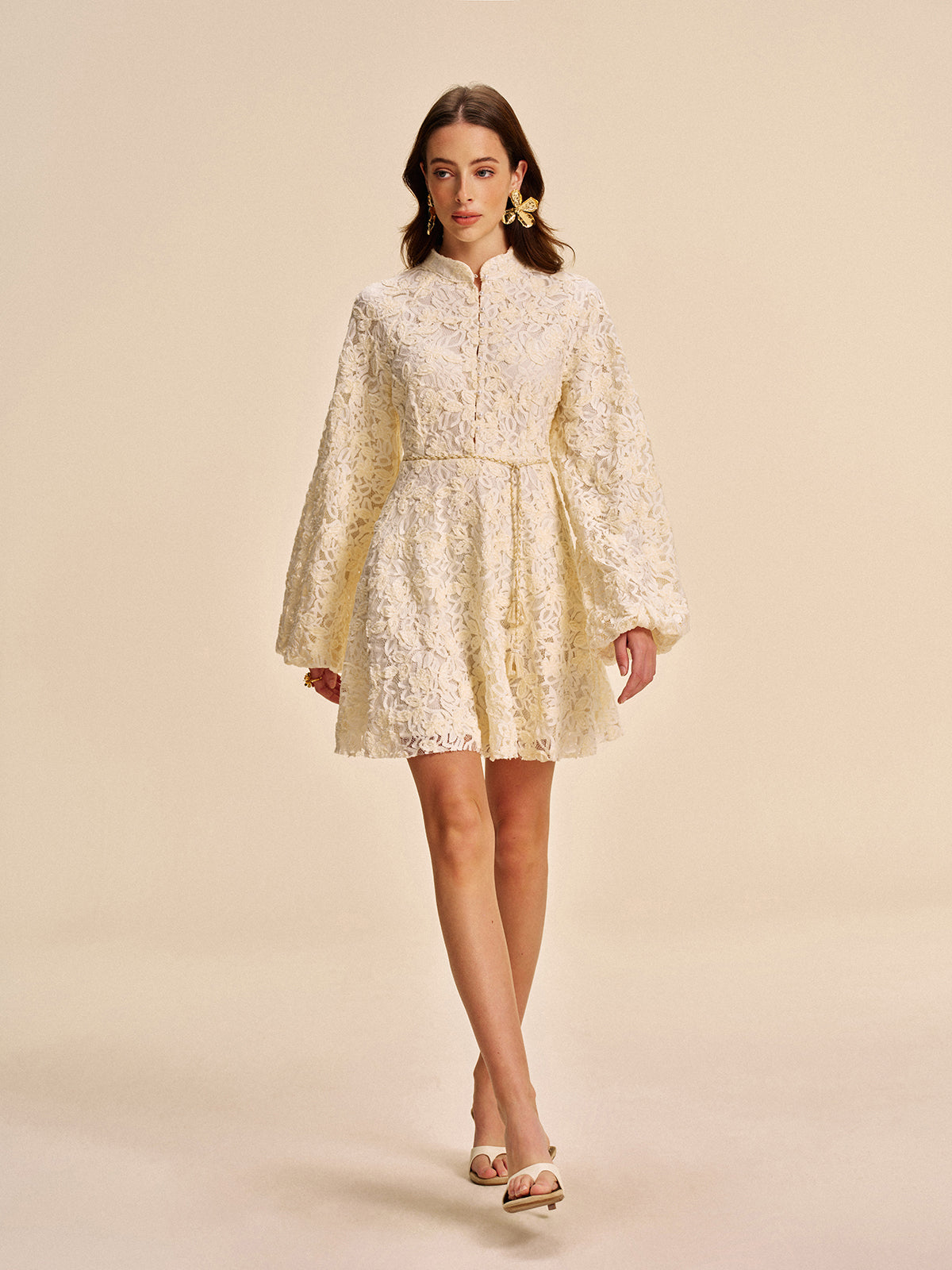 Beaded Lace Belted Mini Dress — Svelte Chic