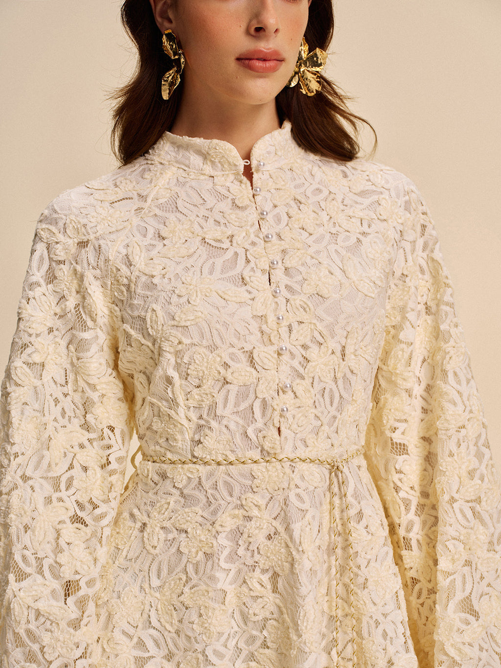Beaded Lace Belted Mini Dress — Svelte Chic