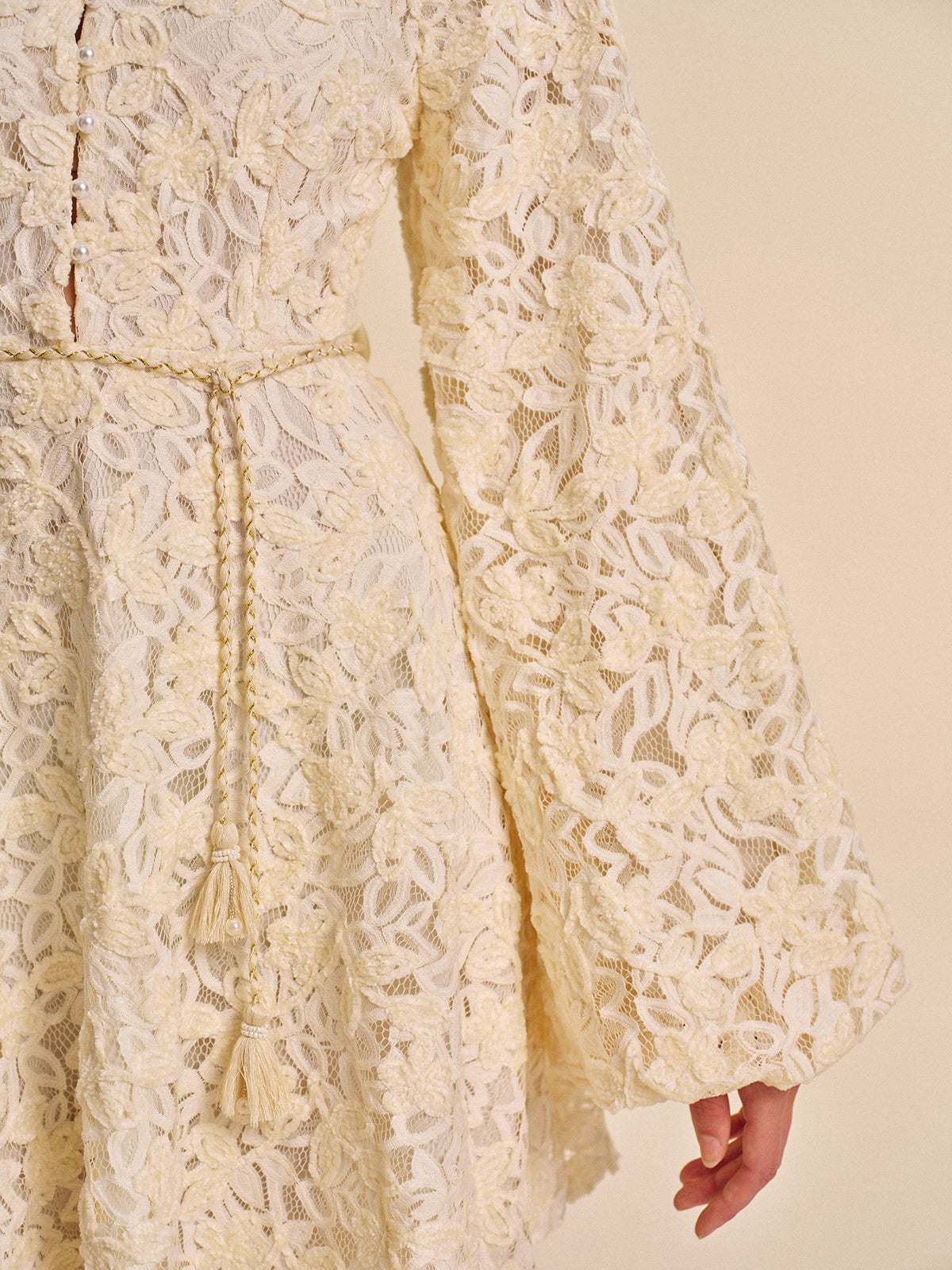 Beaded Lace Belted Mini Dress — Svelte Chic