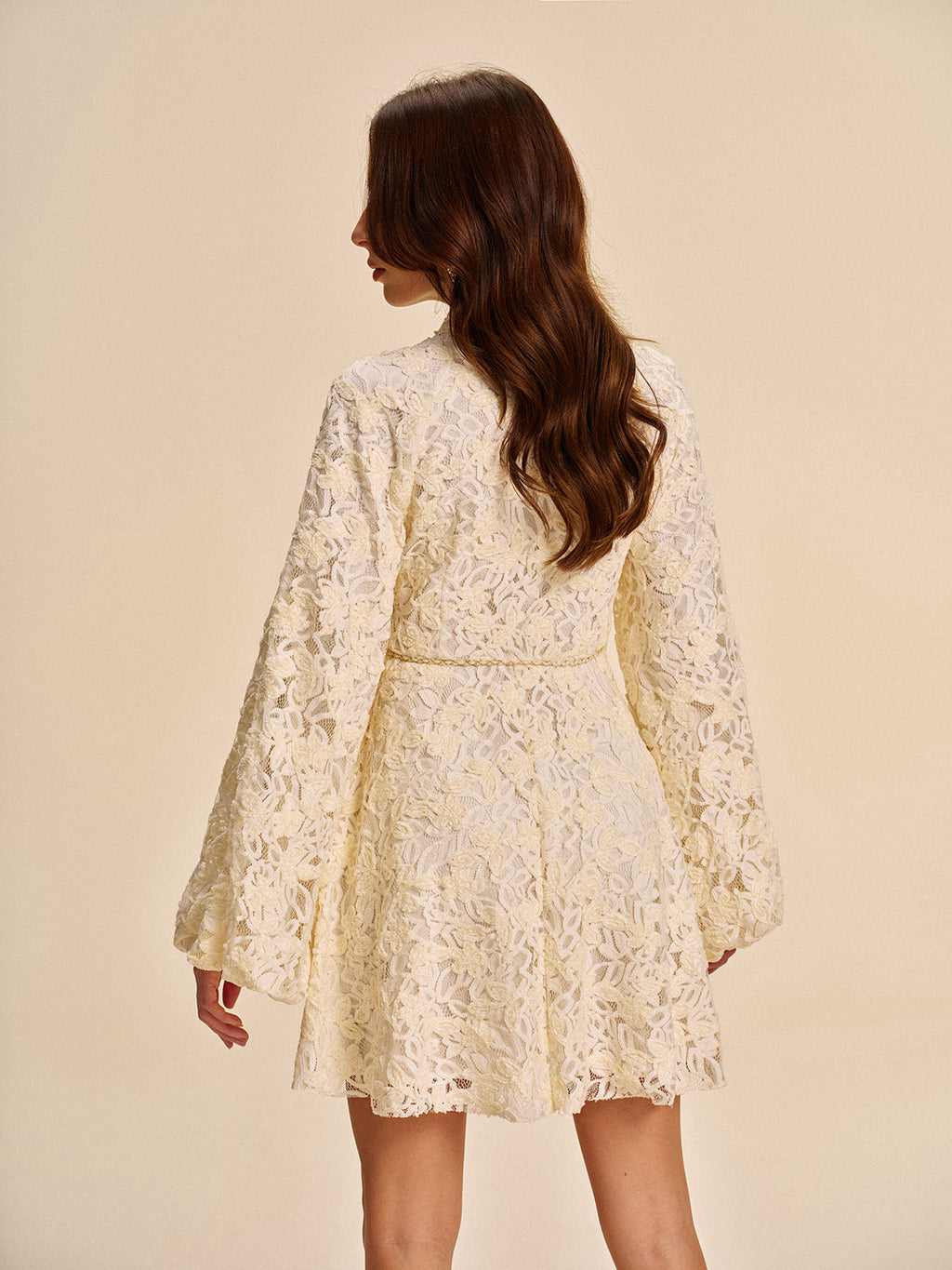 Beaded Lace Belted Mini Dress — Svelte Chic