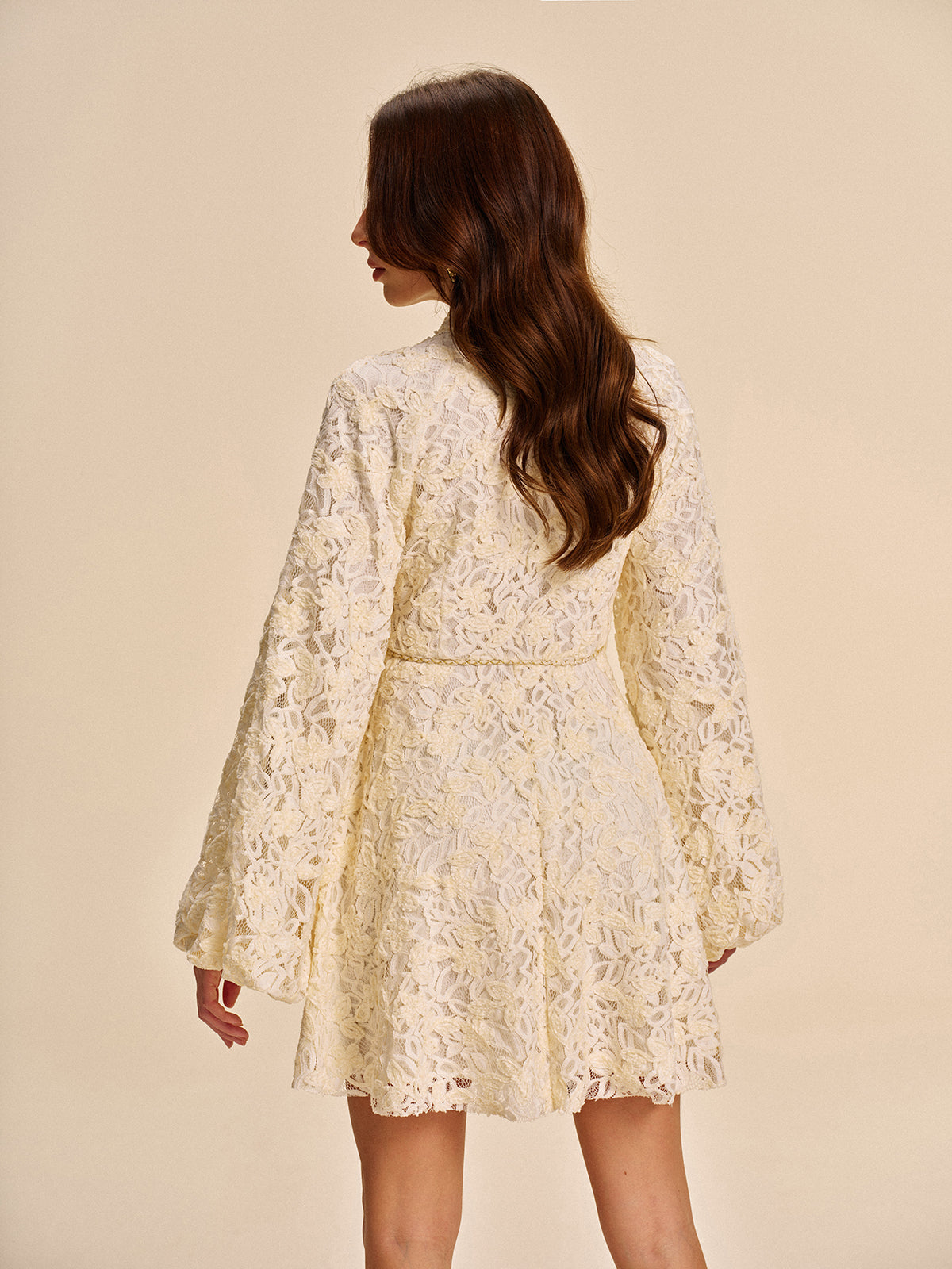 Beaded Lace Belted Mini Dress — Svelte Chic
