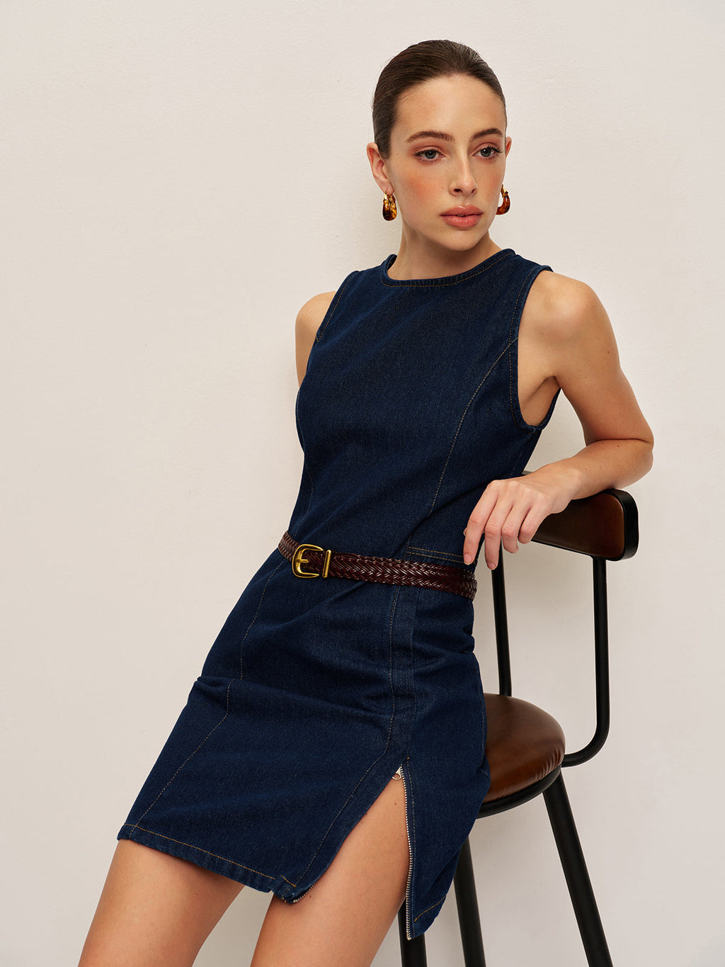 Sleeveless Denim Split Dress — Svelte Chic