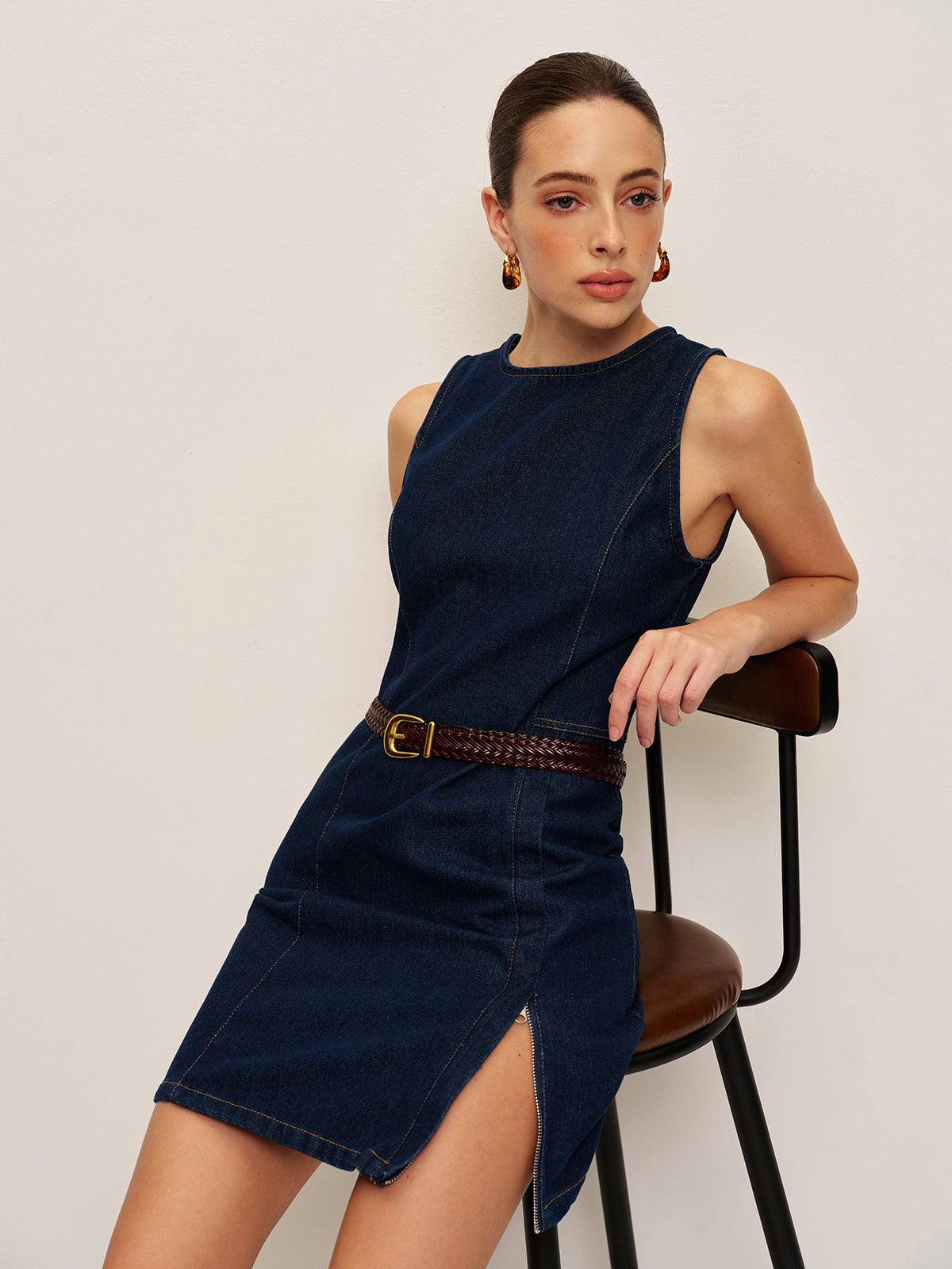 Sleeveless Denim Split Dress — Svelte Chic