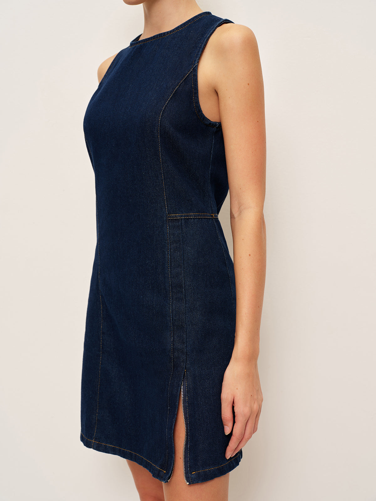 Sleeveless Denim Split Dress — Svelte Chic