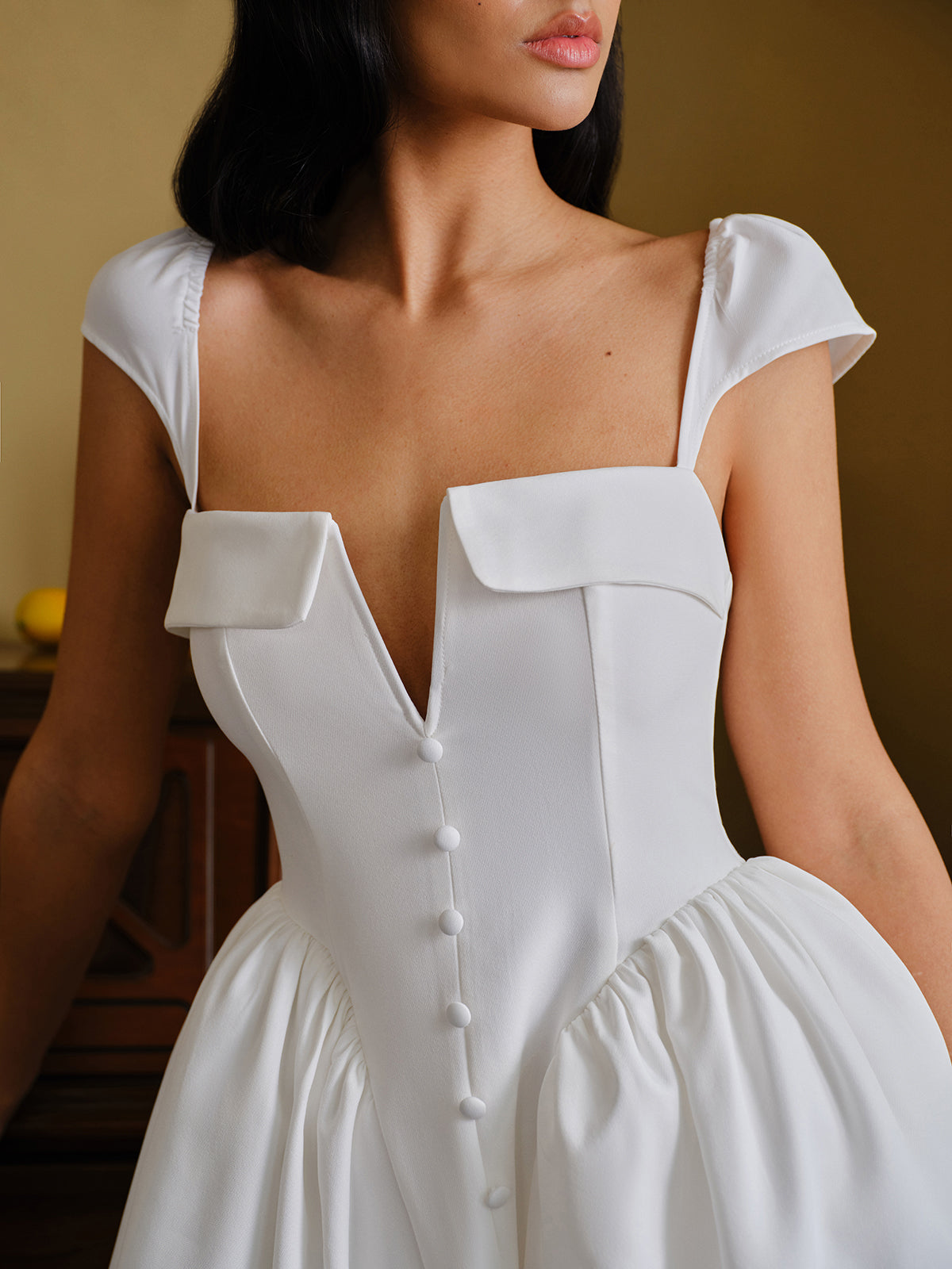 Button Front Puff Sleeve Mini Dress — Svelte Chic